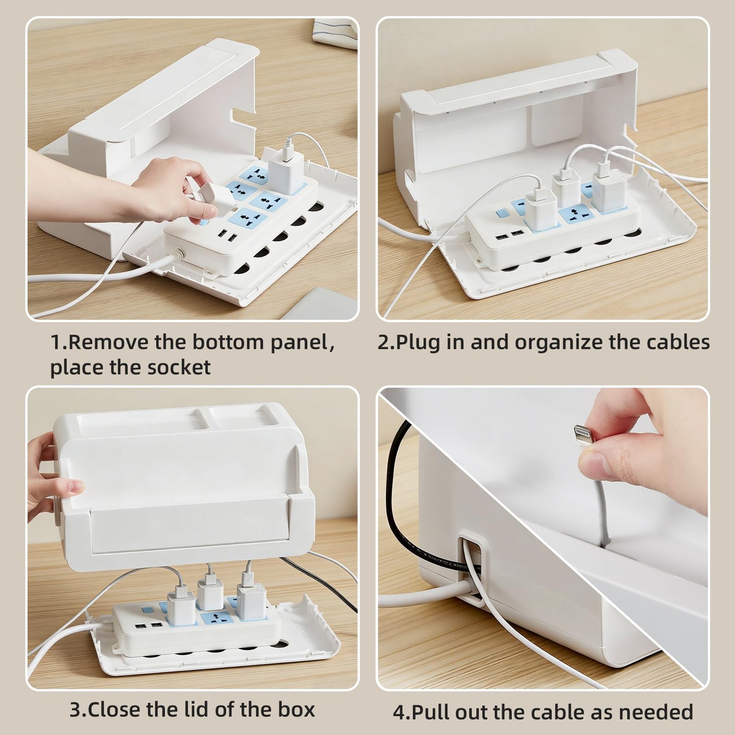 LZLOOK 2 Pack Cable Management Box for Home, Office & Desk, Cord Organizer Box for Computer, TV Wires Hub, Pet Friendly Cord Hider Box, Safe ABS Material (White)