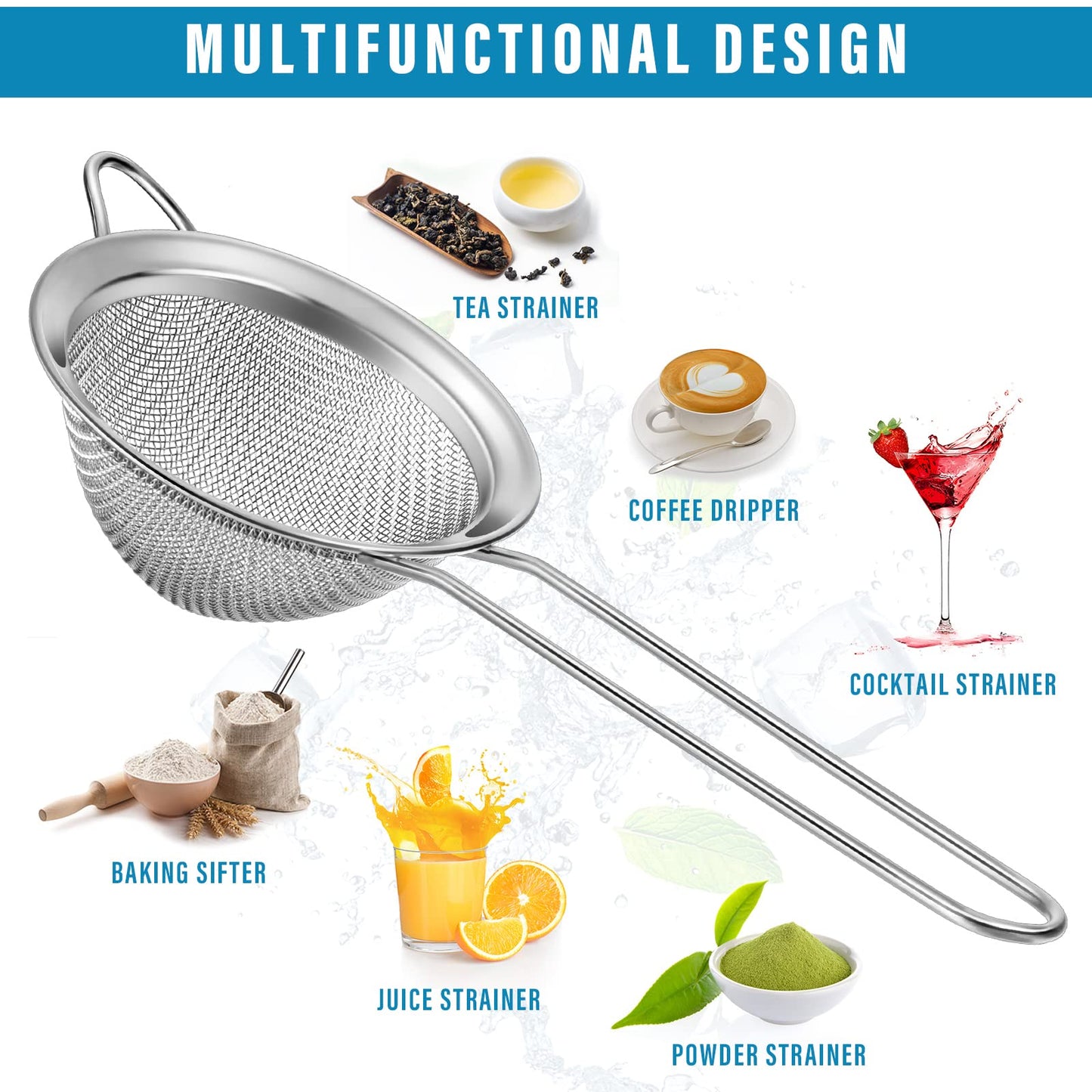 Epakh 9 Packs Stainless Steel Small Strainer, Fine Mesh Steel Cone Shaped Cocktail Strainer for Juice, Tea Herbs, Coffee Drinks, Long Handle Coffee Food, 3.2 Inches Silver