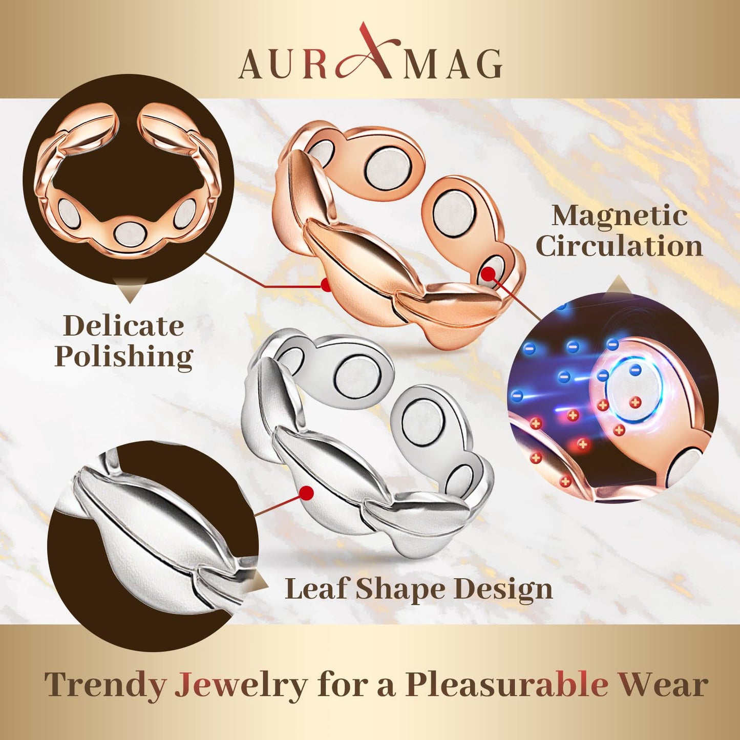 Copper Rings for Women, Magnetic Thumb Rings Adjustable Copper Ring with Magnet,99.9% Solid Pure Copper Jewelry Gift with Box (Set of 2)