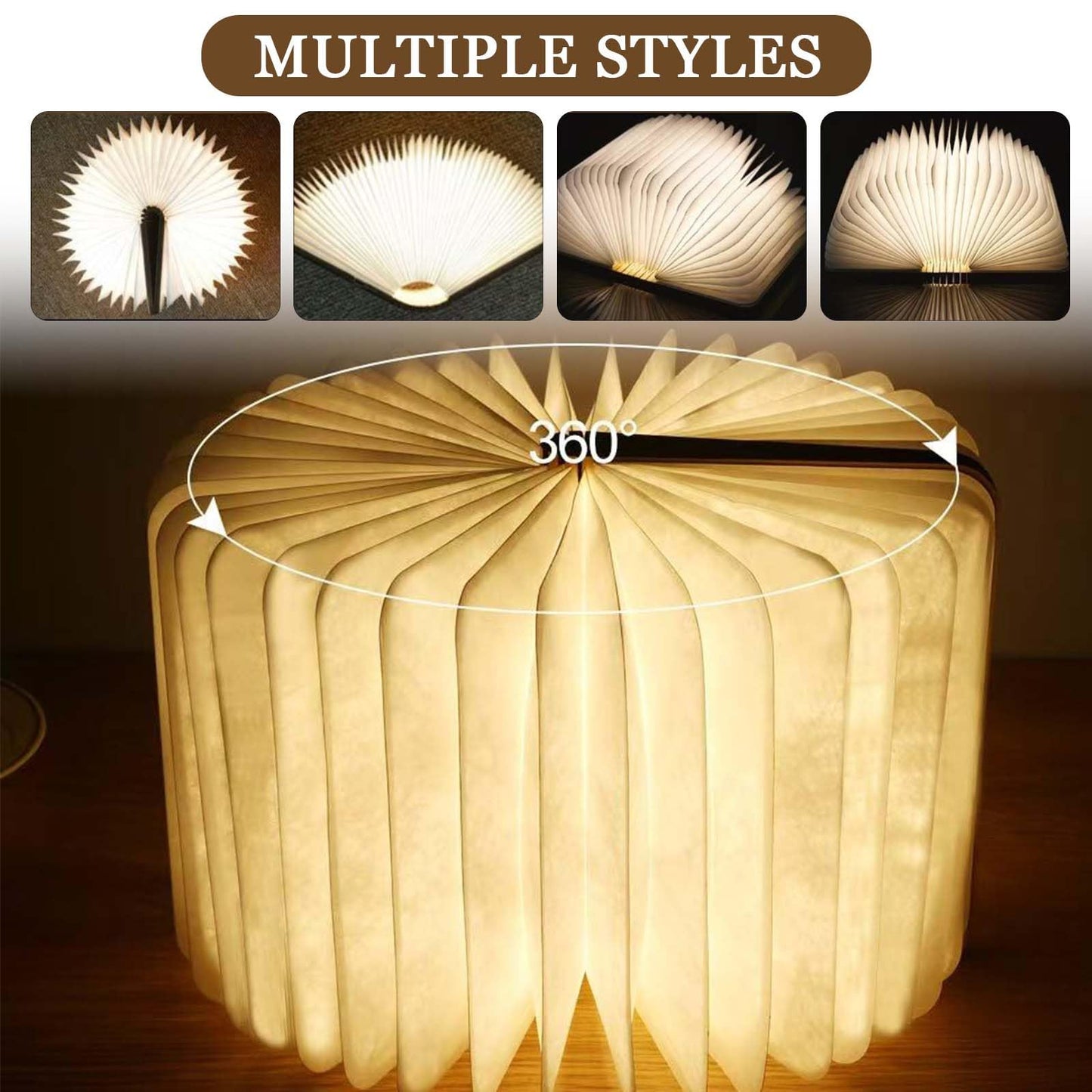 Anwick Lamp Book Large Size Folding Mood Light, Novelty LED Night Light, USB Large Capacity Rechargeable Wooden Table Lamp