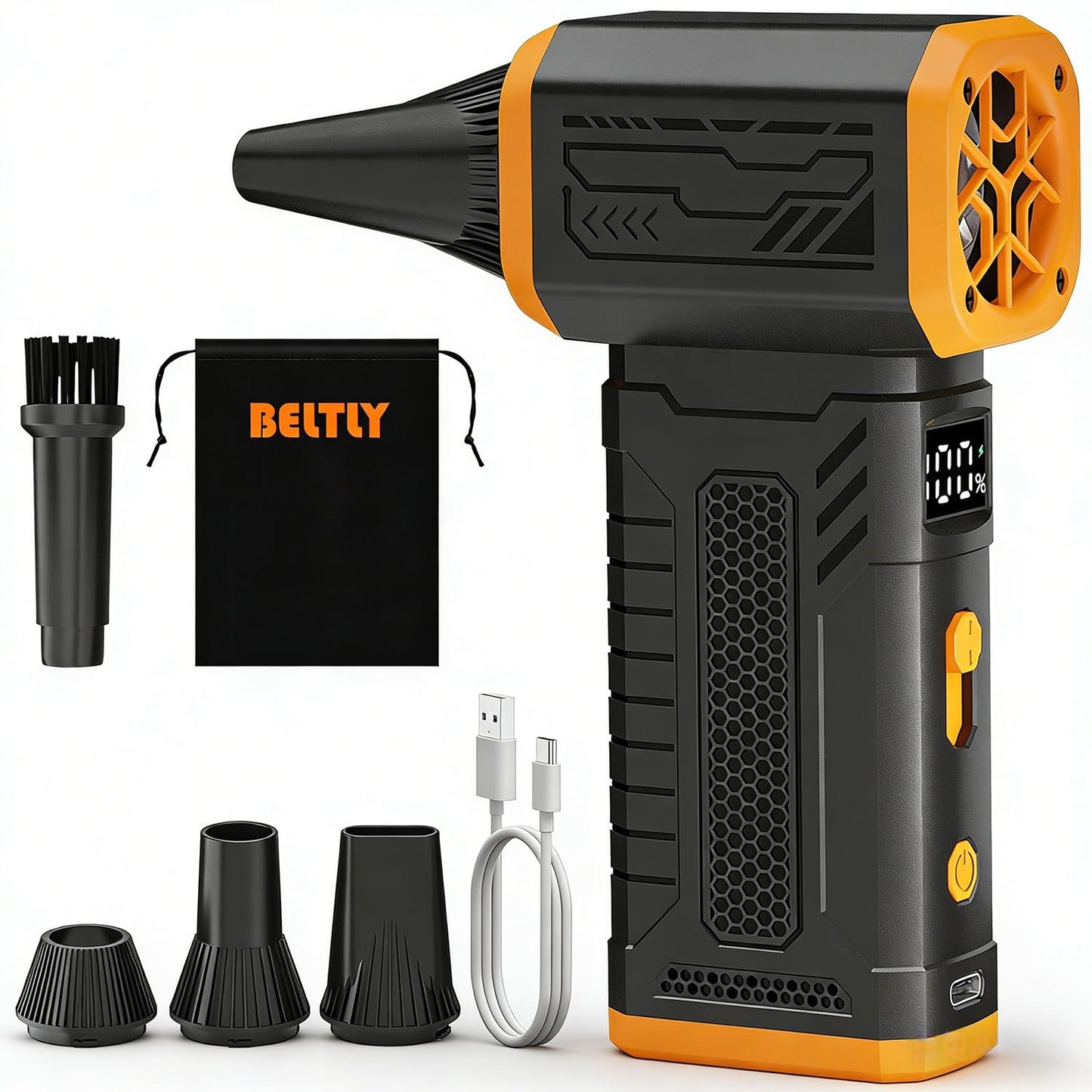 Compressed Air Duster, 130K RPM Powerful Cordless Electric Mini Blower with Display, 10-Gear Adjustable Jet Fan with Fast Charging, Rechargeable Dust Blower for Home, Outdoor and Car (Black, Blow)