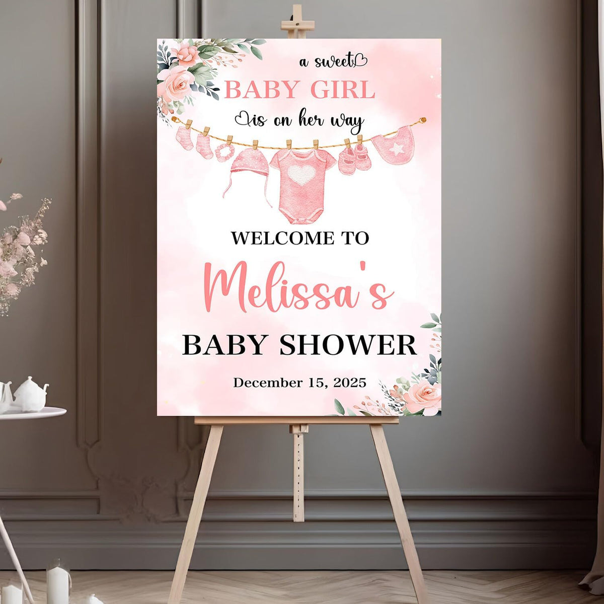 Custom Baby Shower Yard Sign For Girl, Girl Baby Clothes Baby Shower Welcome Sign, Pink Baby Shower Welcome Sign, Sweet Baby Girl Baby Shower Address Sign, Pink Baby Shower Decorations