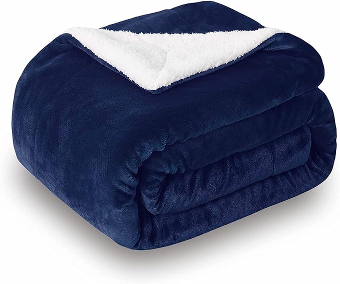 SOCHOW Sherpa Fleece Throw Blanket, Double-Sided Super Soft Luxurious Plush Blanket King Size 90 inchx108 inch, Navy Blue,