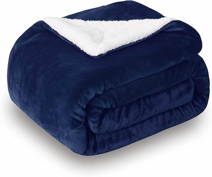SOCHOW Sherpa Fleece Throw Blanket, Double-Sided Super Soft Luxurious Plush Blanket Twin Size, Navy Blue(60/inch X80/'')