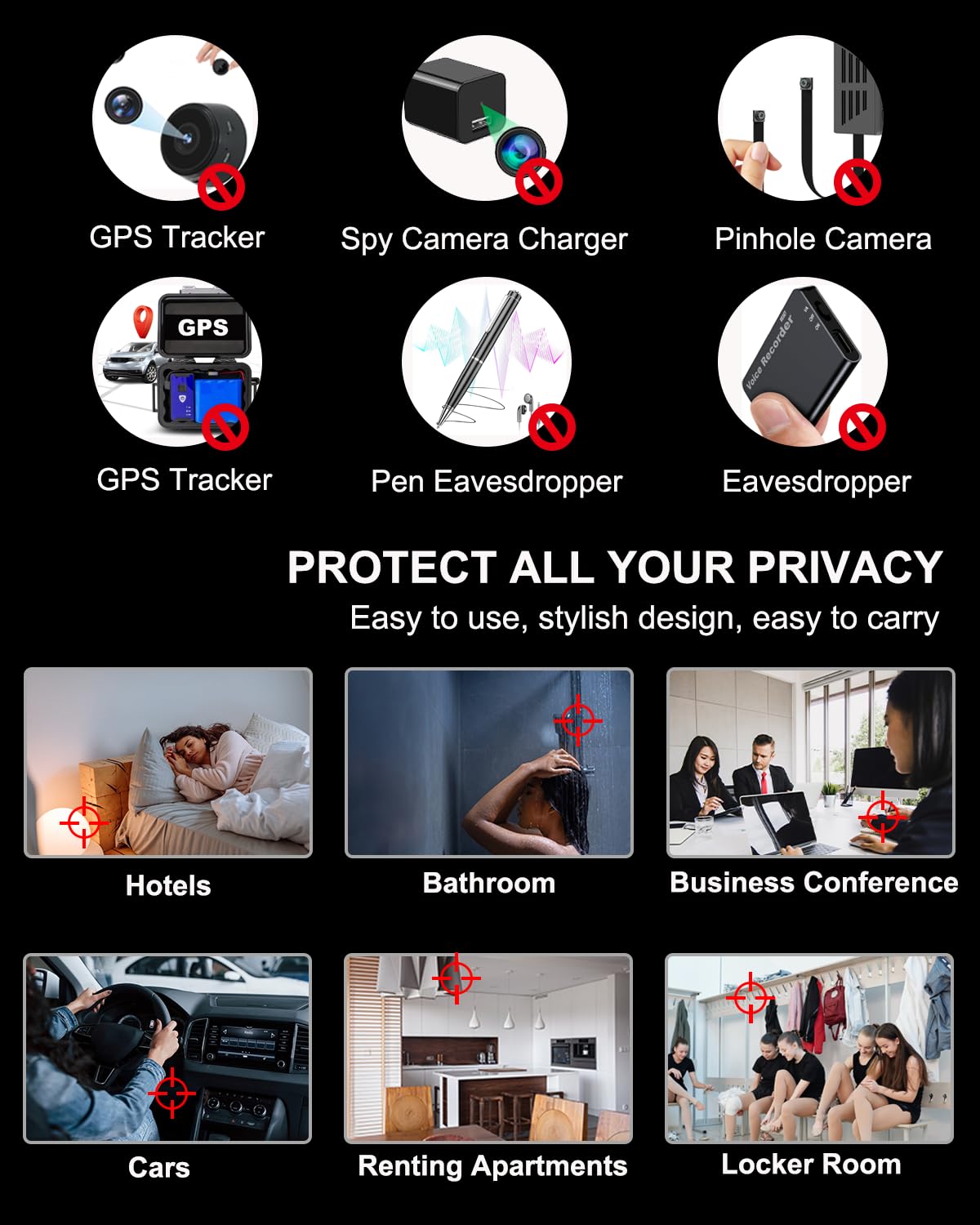 YPMEW Hidden Camera Detectors with Screen Display, Anti Spy Camera Finder, Bug Detector, GPS Tracker Detector with Flashlight, Hidden Device Detector for Travel, Hotel, Airbnb, Office, Car