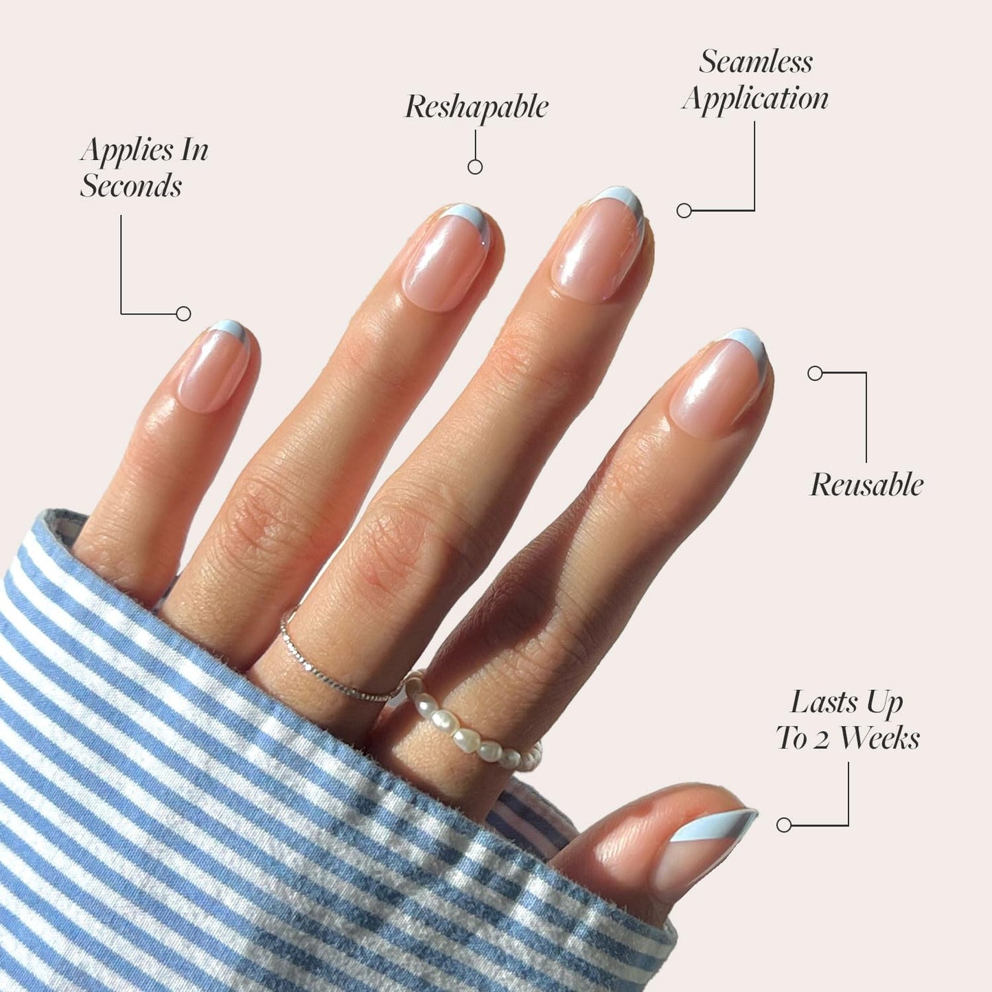 Glamnetic Press-On Nails Bundle - Into Blue & Fairy Dust | Glazed Short Oval Fake Nails with Periwinkle French Tips | Short Oval Beige-Pink False Nails with a Metallic Finish | Reusable, Salon-Quality