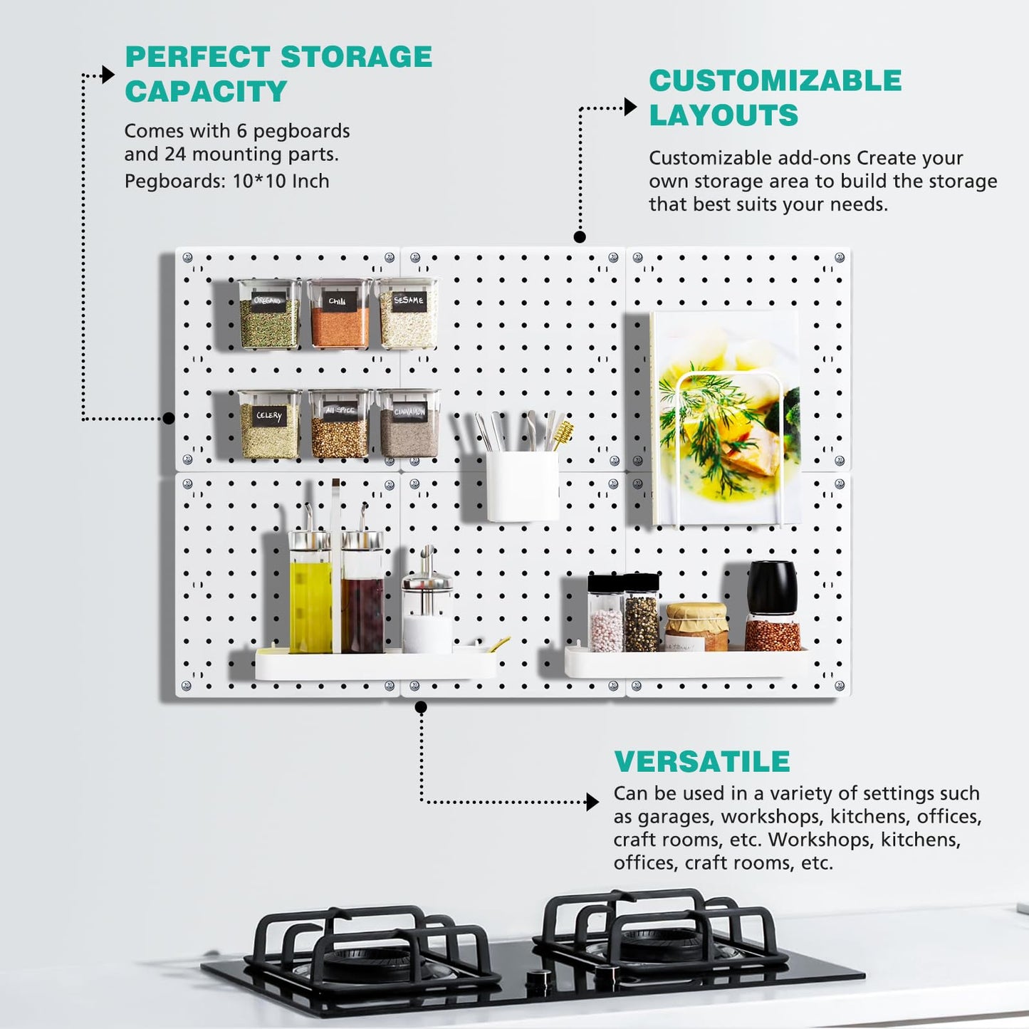 6Pcs Peg board, Pegboard Wall Organizer Panels, Wall Mount Display Small Pegboard Kits, Pegboard, Peg Boards for Wall Craft Room, for Kitchen, Garage, Workshop, Tool Accessories - White Pegboard
