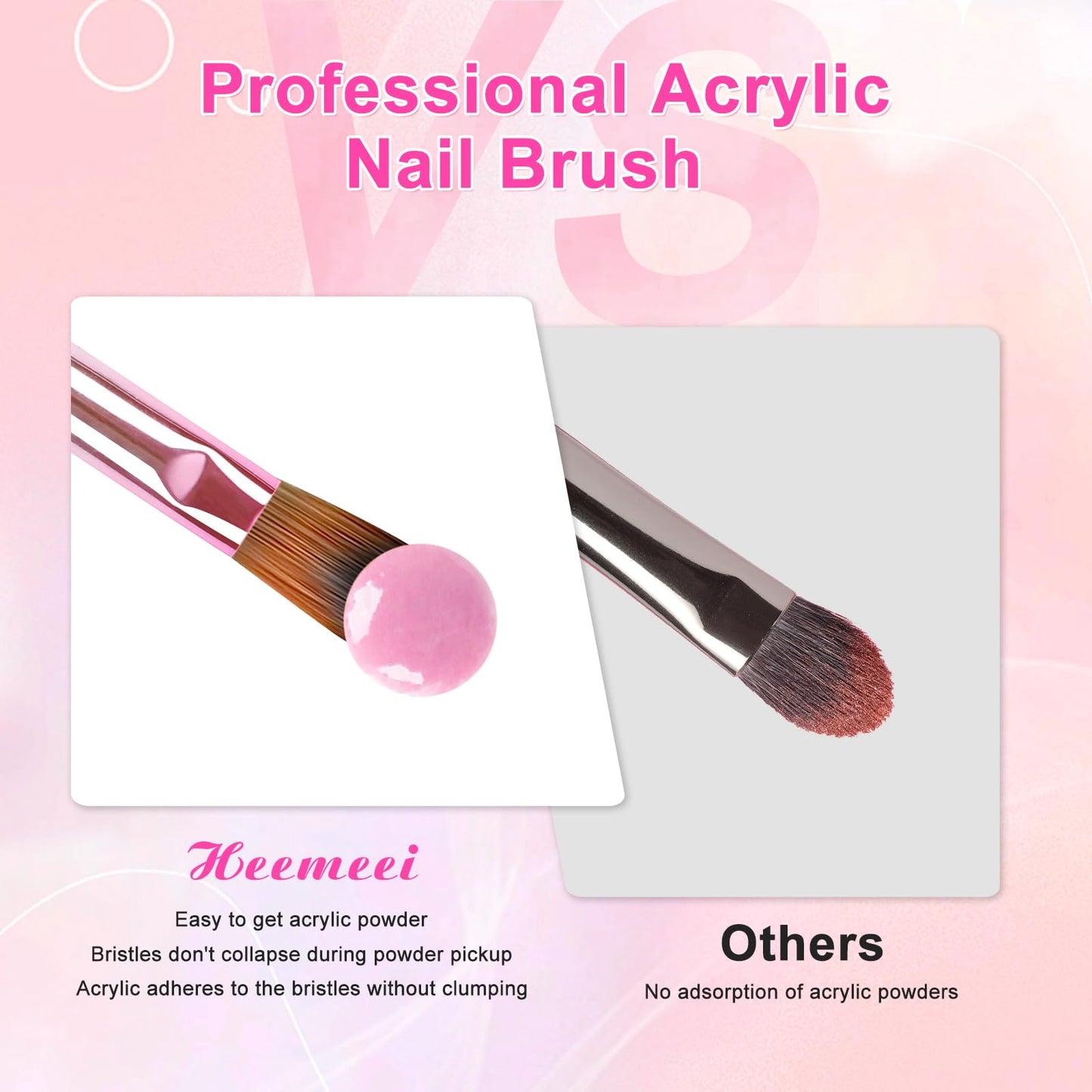 heemeei Acrylic Nail Brush Size 10, 100% Kolinsky Acrylic Brushes for Nails, Nail Brushes for Acrylic Application, Pinceles Para Uñas Acrílicas, Acrylic Powder Brush for Professional Manicure DIY