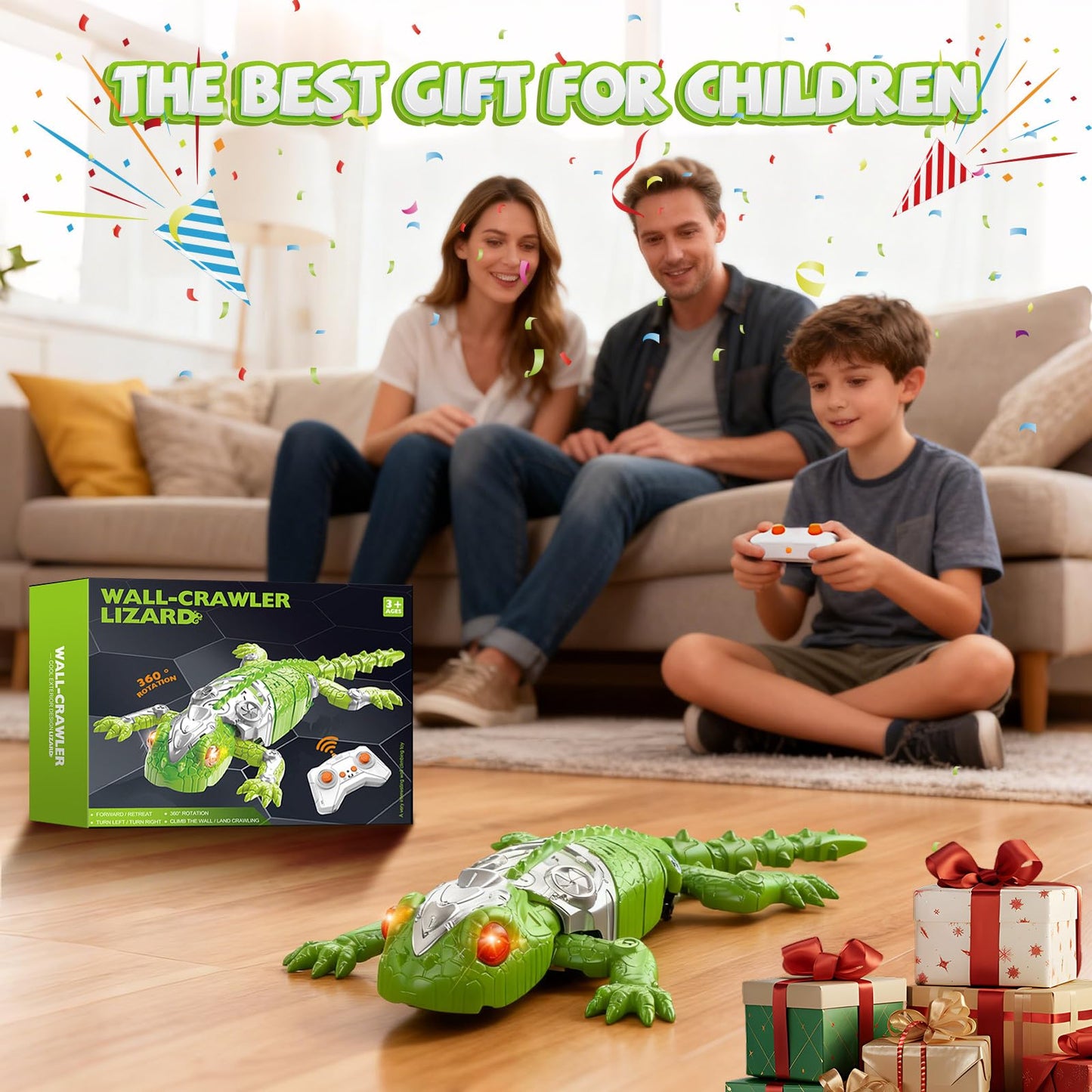 Lurui Wall Climbing Gecko Toy, Remote Control Lizard That Climbs Walls, Electric Gecko with LED Glowing Eyess,USB Rechargeable Wall Crawler Robot Toy for Kids, Interactive Lizard Toys for Boys Girls
