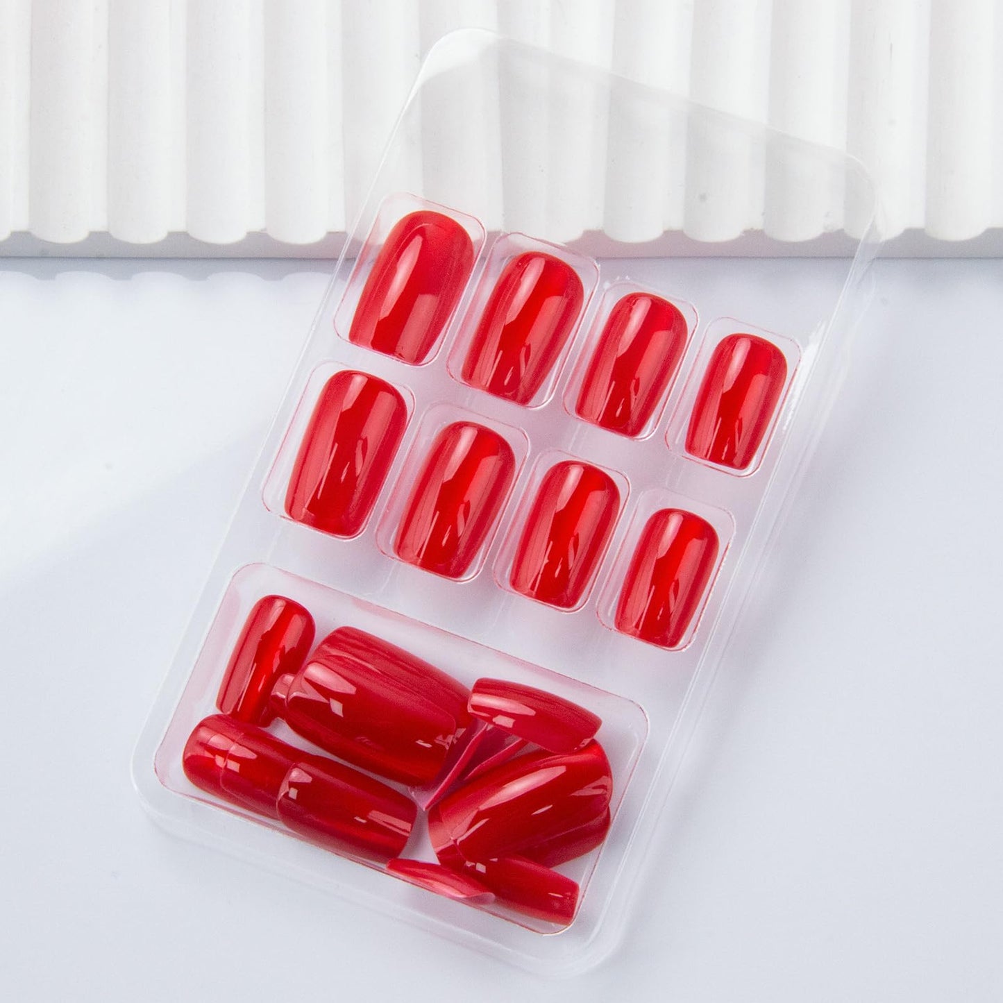 Red Press on Nails Medium Square Fake Nails Wine Red Cat Eye False Nails Glossy Chrome Glue on Nails Shiny Glitter Reusable Artificial Acrylic Nail for Women Girls Manicure 24Pcs