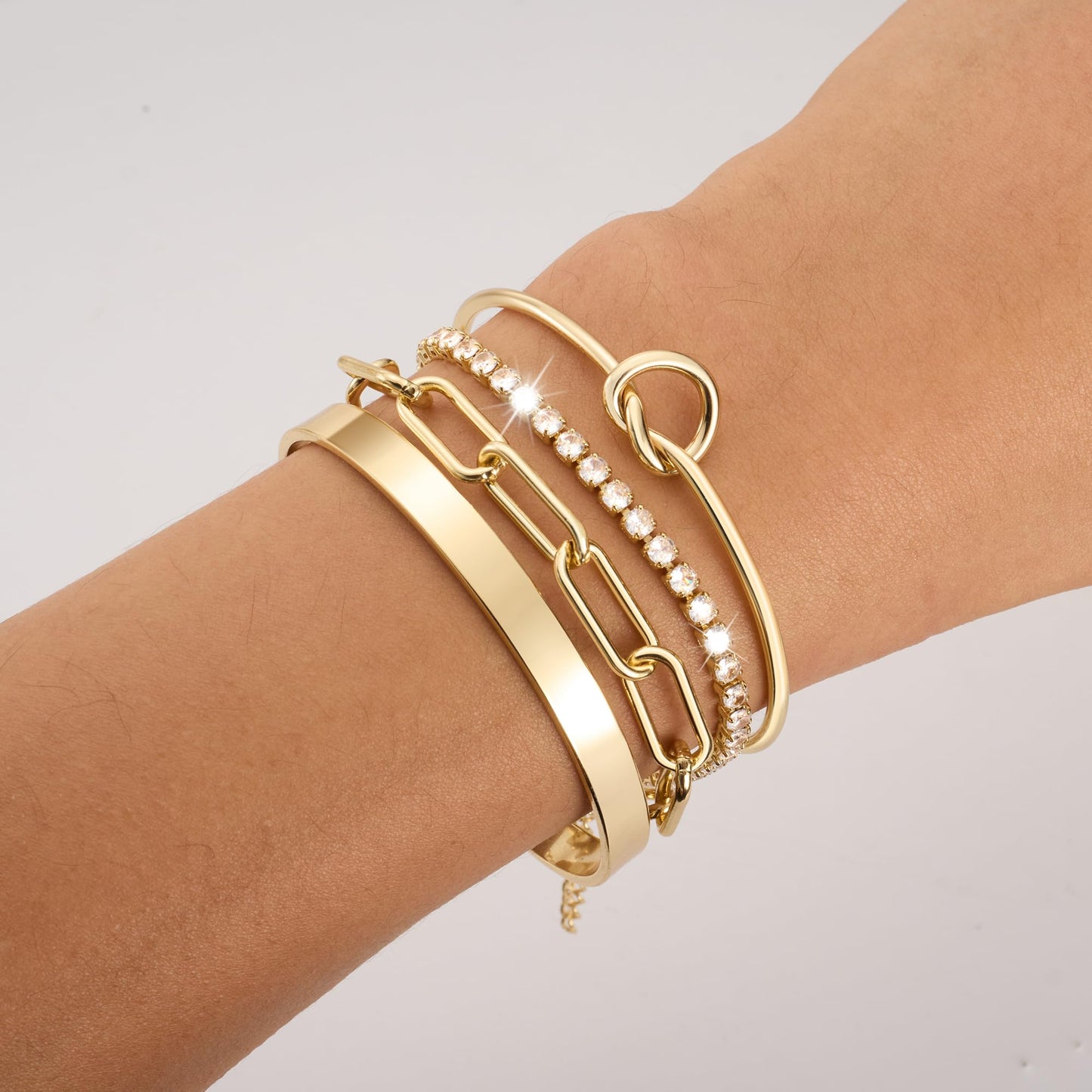 Reoxvo Gold Stacked Tennis Bracelets for Women Gold Bangle Cuff Bracelets Set for Women