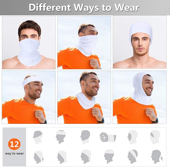 Geyoga 6 Pieces Winter Face Mask for Men UV Protection Mask Sunscreen Breathable Windproof Neck Gaiters Scarf Fishing Cycling Running (White)