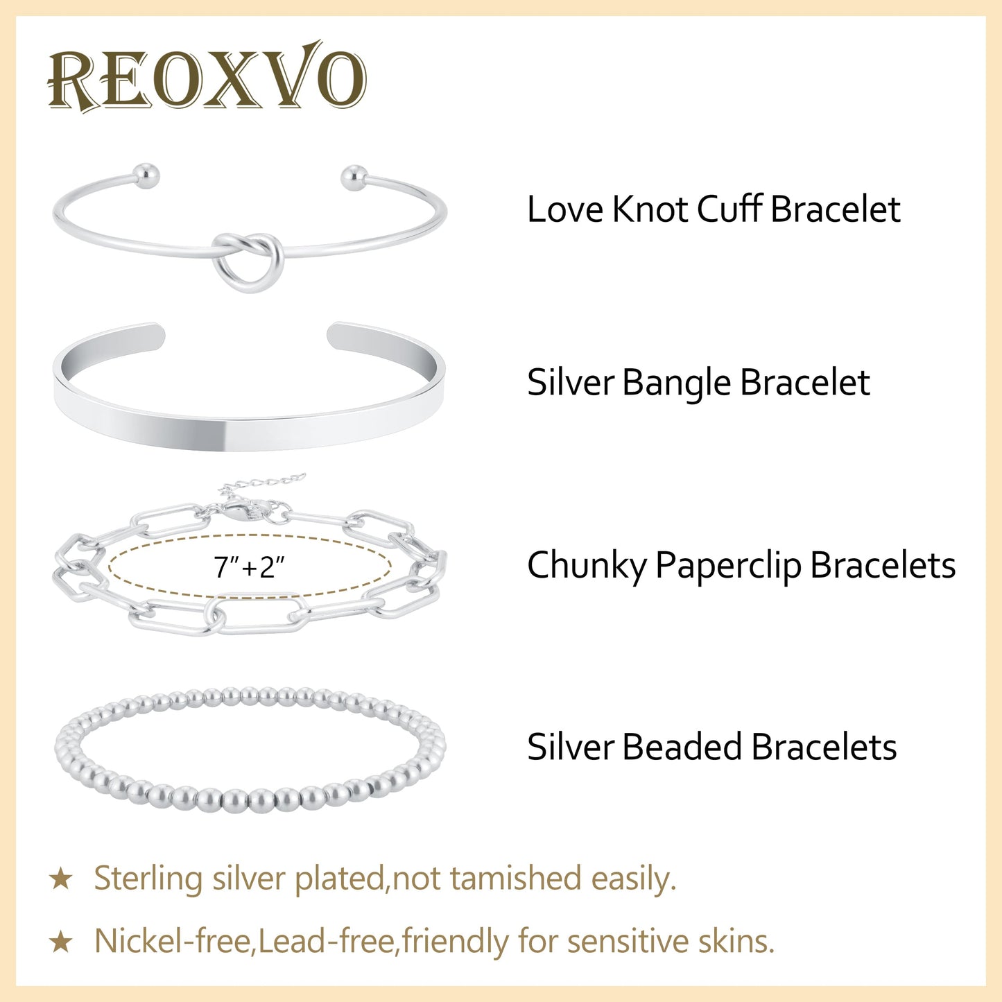 Reoxvo 925 Sterling Silver Plated Bracelets Jewelry for Women Stack Silver Bangle Cuff Bracelet Set for Women