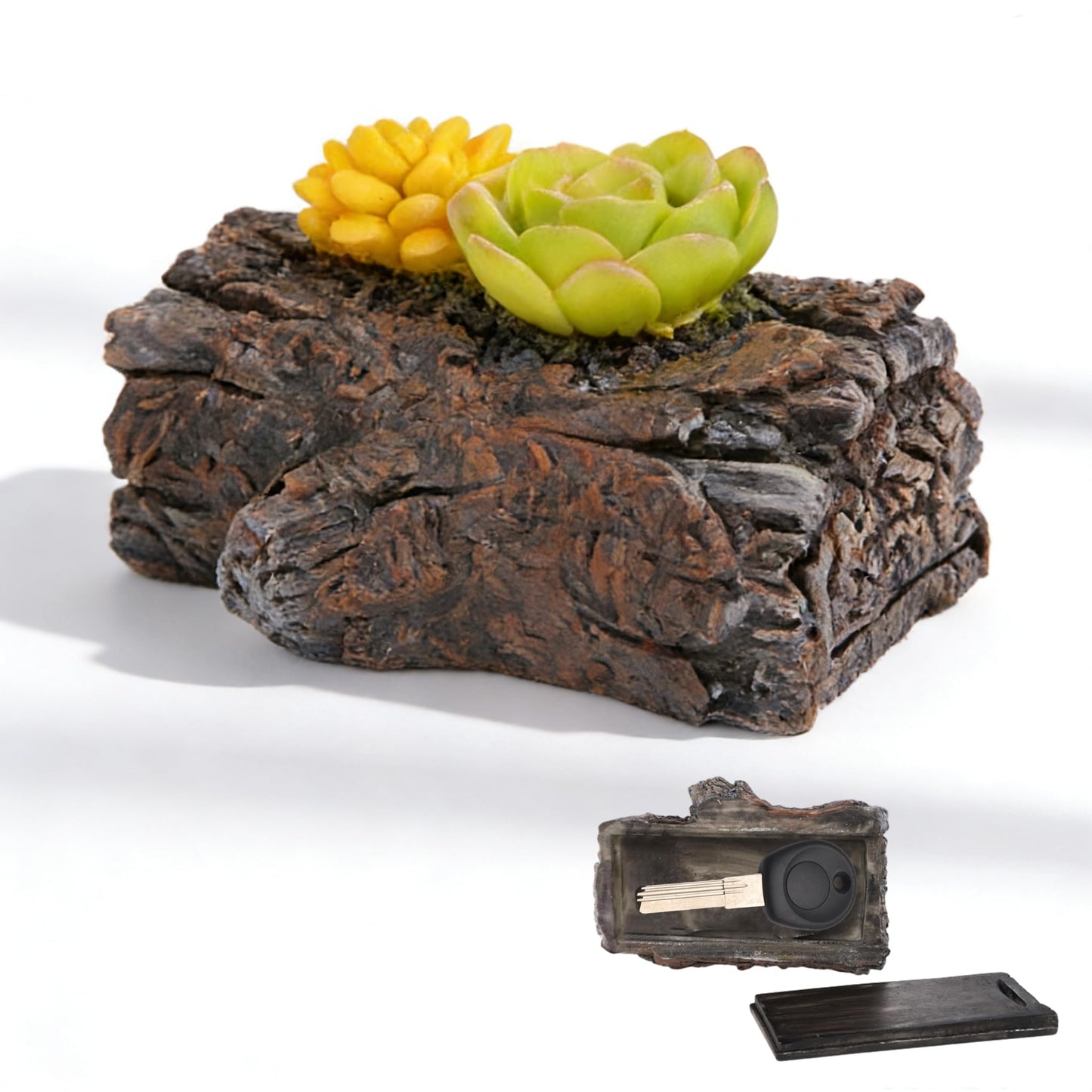 Hidden key Holder, Hide a Spare Key Fake Tree Stump Succulent Planter, Resin Secret Storage Box for Outdoor Garden Yard Patio Landscaping or Geocaching