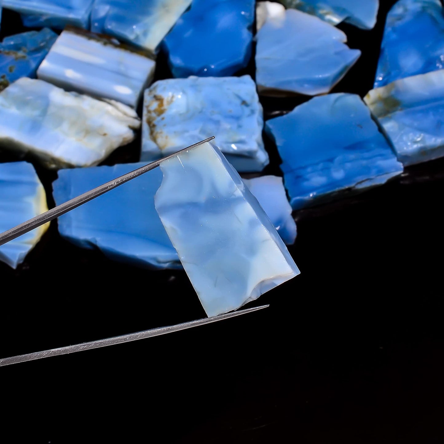 Natural Blue Opal Raw Slice Gemstone- Healing Crystals for DIY Jewelry Making -Loose Natural Cabochon -Perfect for Crafting Unique Jewelry Designs (5 pcs, 25-35 mm)