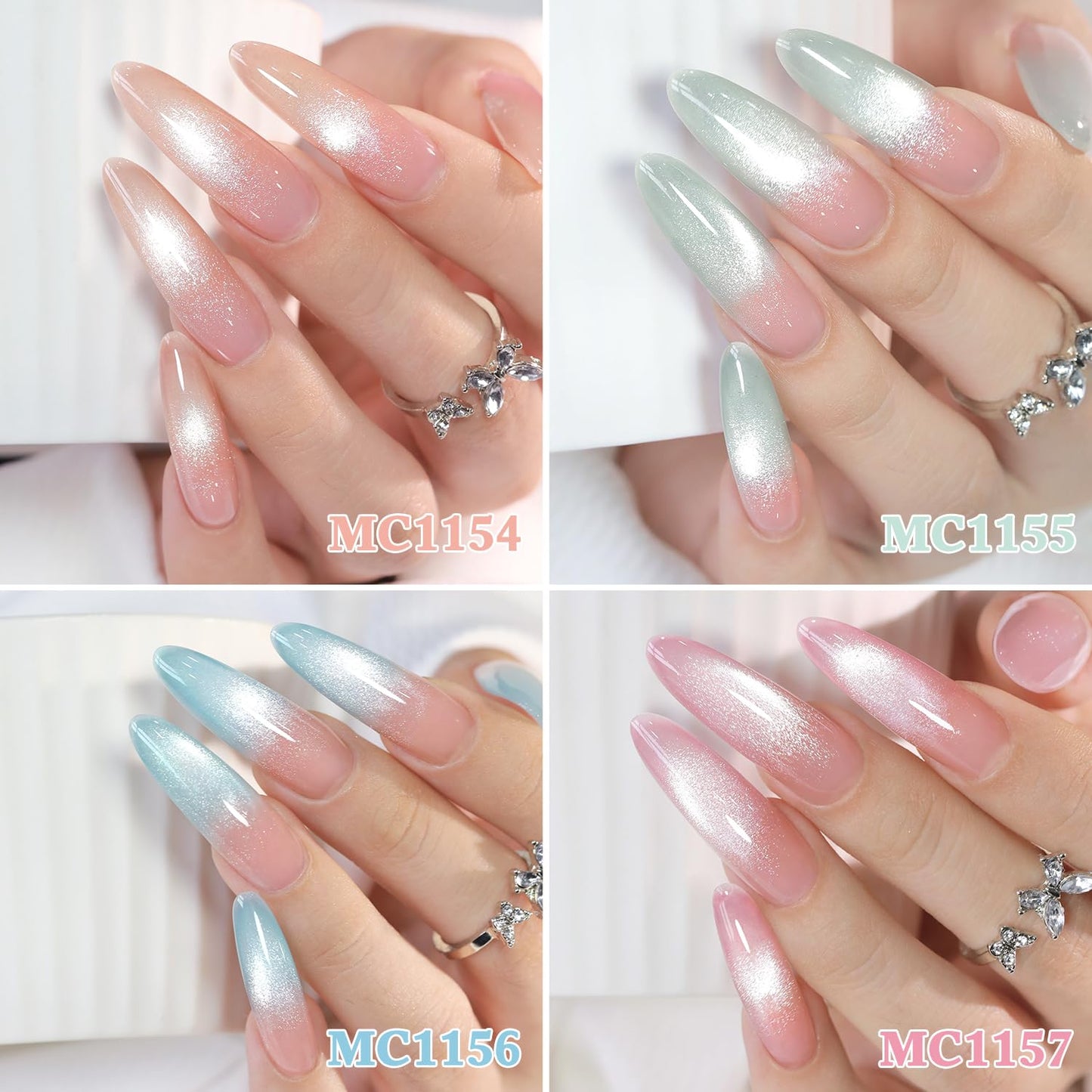 Double Rhythm 6 Colors Cat Eye Gel Polish Set Shimmer Glitter with Magnet Holographic Reflective Magnetic UV Nail Art Kit (6-Kit-47)