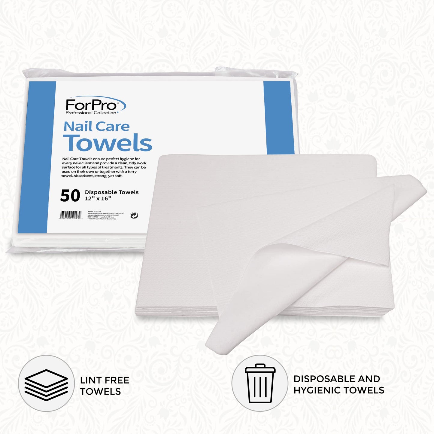 ForPro Professional Collection Original Nail Care Towels for Manicures and Pedicures, Lint-Free, Disposable Towels, 12" x 16", 50-Count