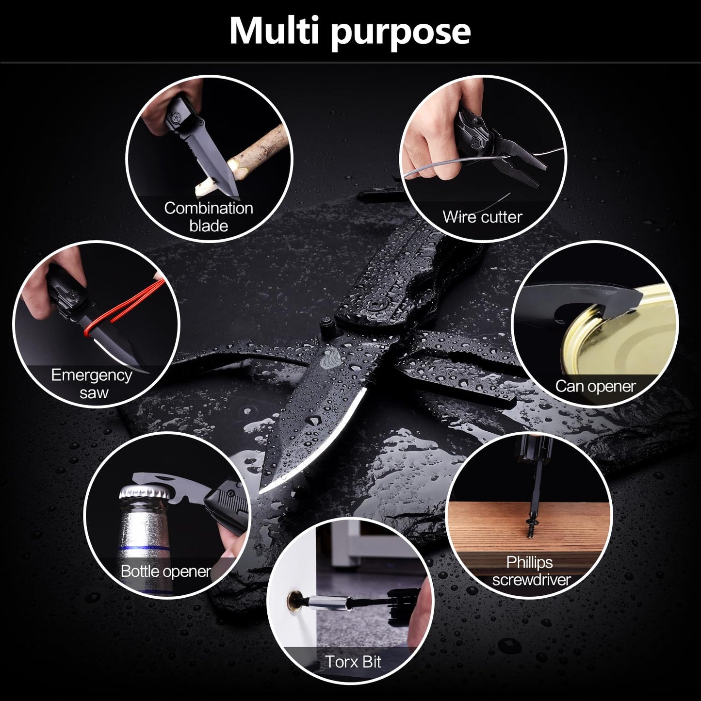 Unutes 14 in 1 Multitool Pocket Knife for Men, Tactical Multi-Tool Plier 9-in-1 screwdriver set with Nylon Sheath for Survival, Camping, Gifts Ideas for Dad, Husband
