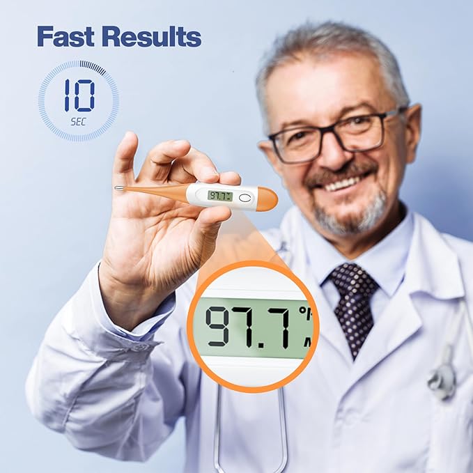 Boncare 10 Seconds Digital Thermometer for Adults and Kids - Accurate & Safe Rectal Thermometer for Baby with Fever Alarm, Oral Thermometer FSA HSA Eligible (Orange)