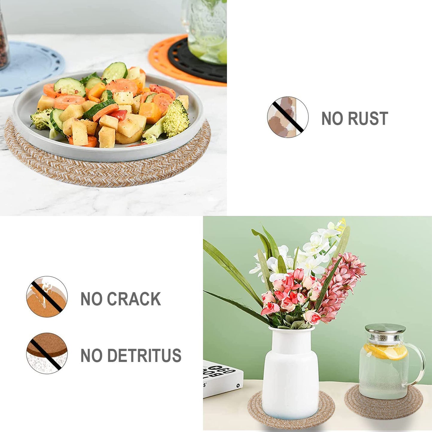 Pot Holders Trivets Set 4 Pcs, Potholders for Kitchens, 100% Pure Cotton Thread Weave Trivets for Hot Dishes/Pot/Bowl/Teapot/Hot Pot Holders, 7.9 Inches