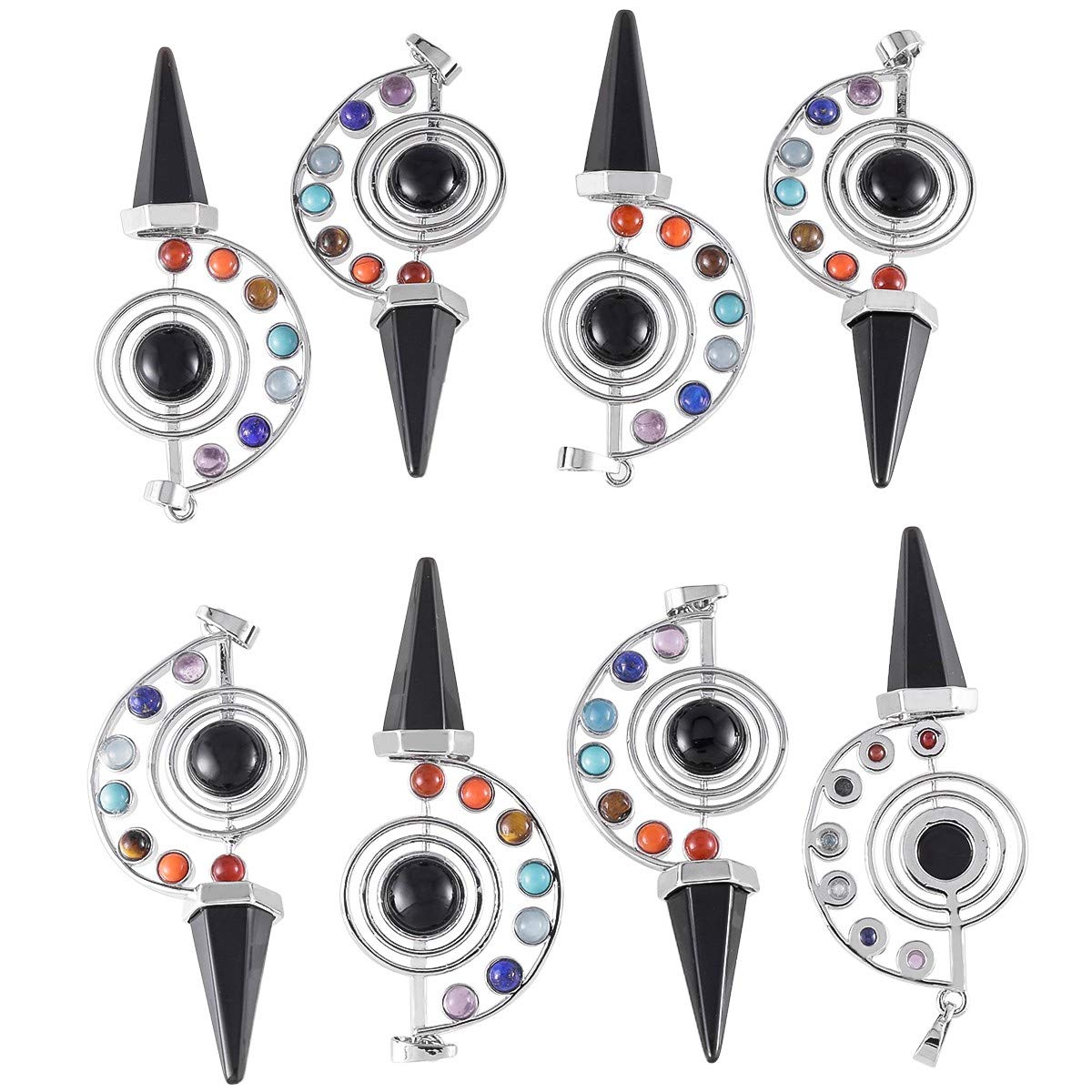 Nupuyai 7 Chakra Stone Beads Pendant Necklace for Women Men, Unique Hexagonal Point Healing Crystal Pendulum for Reiki Divination, Black Obsidian