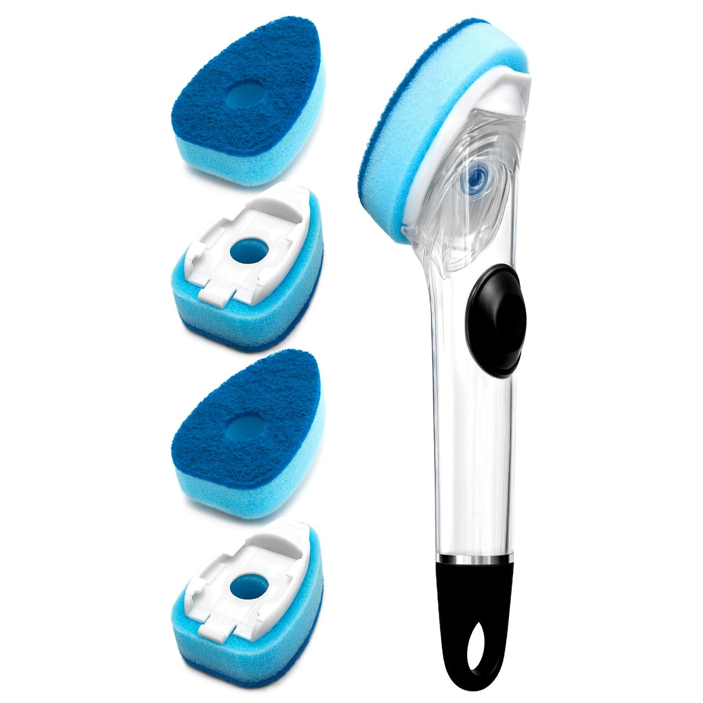 Dishwand with Refills, Dish Wand with Handle Replacement Sponge Heads, Non Scratch Soap Control Leak-Proof Dispenser Scrub,Heavy Duty Advanced Scrubber Brush Pads for Cleaning Dishes Sink Washing Tool
