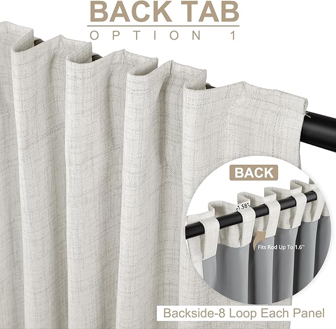 100% Blackout Shield Linen Blackout Curtains for Bedroom 72 Inches Long, Back Tab/Rod Pocket Living Room Drapes, Thermal Insulated Blackout Curtains 2 Panels Set, 50" W x 72" L, Beige