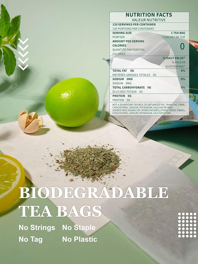 HYNTMYT Lemon Balm Tea Bags, Refreshing & Aromatic, Natural Lemon Balm Leaves Herbal Tea, Caffeine Free, 120 Count