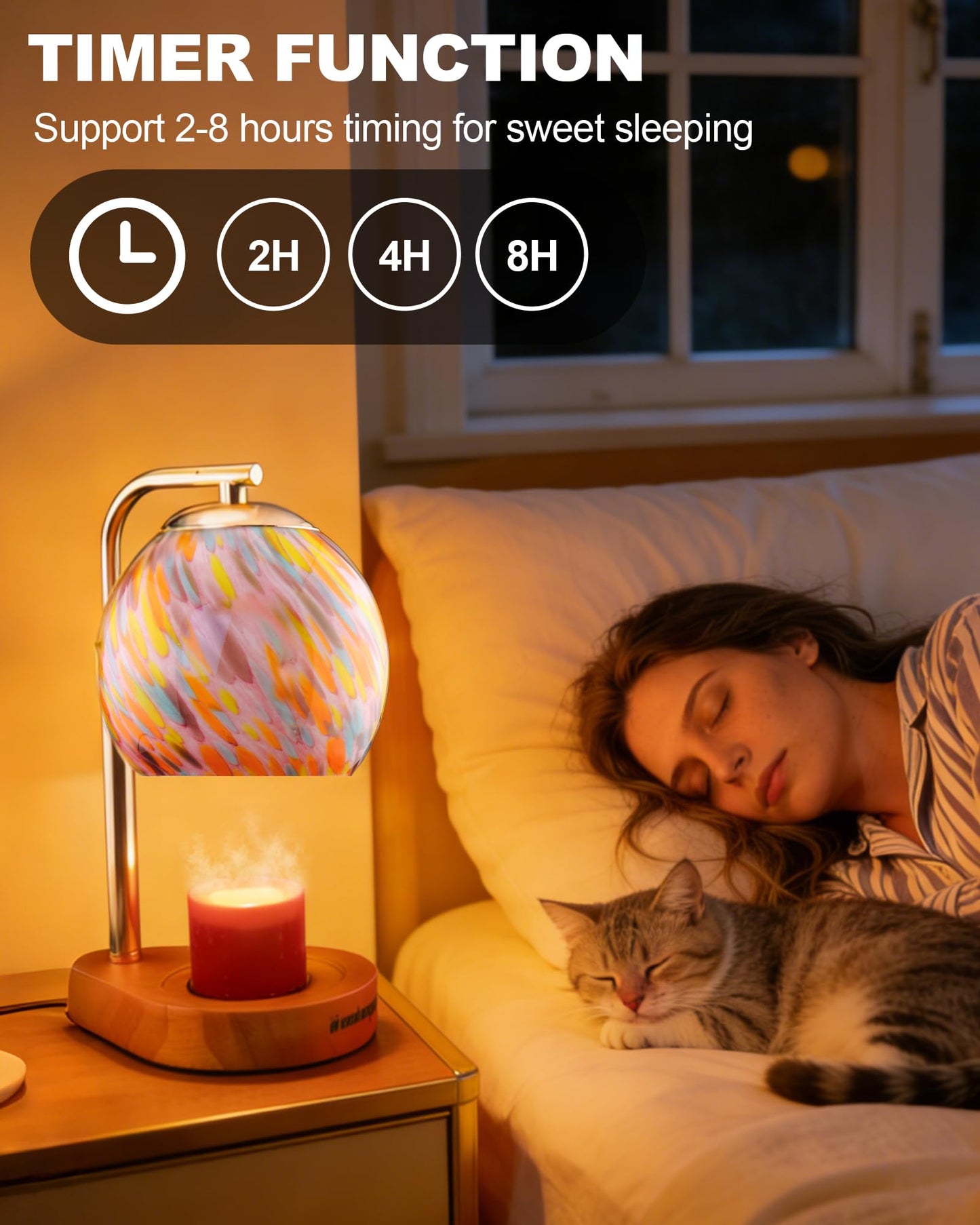 WangshengLe Stained Glass Candle Warmer Lamp Adjustable Height, 7-Level Dimmable Brightness with 2/4/8H Timer, Candle Warmer Light with 2 Bulbs for Women Mom Scented Jar Candles - Gold