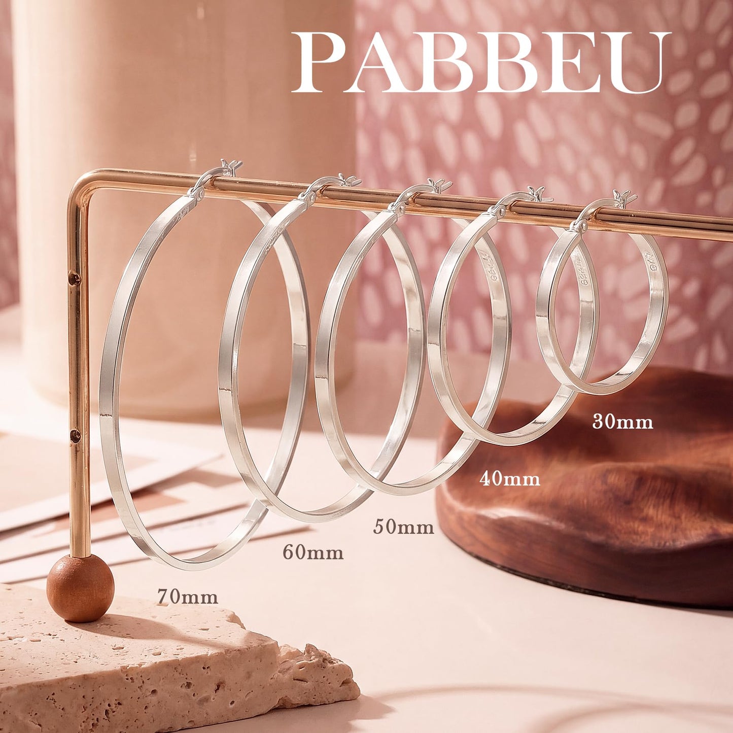 PABBEU 925 Sterling Silver Hoop Earrings Hypoallergenic Silver Hoop Earrings Lightweight Large Hoop Earrings for Women with 925 Sterling Silver Post 20/30/40/50/60/70mm