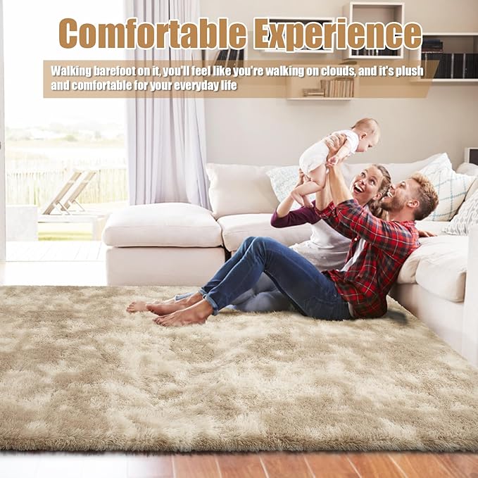 Shag Area Rug for Bedroom 4x6,Fluffy Area Rugs for Living Room,Soft Fuzzy Rug Non-Shedding Indoor Plush Carpet for Kids Bedroom Nursery Dorm Home Decor,Tie-Dyed Beige