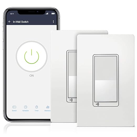 TOPGREENER Smart Light Switch, UL Listed, Neutral Wire Required, Single Pole or 3-Way, No Hub Required, Works with Amazon Alexa and Google Assistant, TGWF15S, 2 Pack