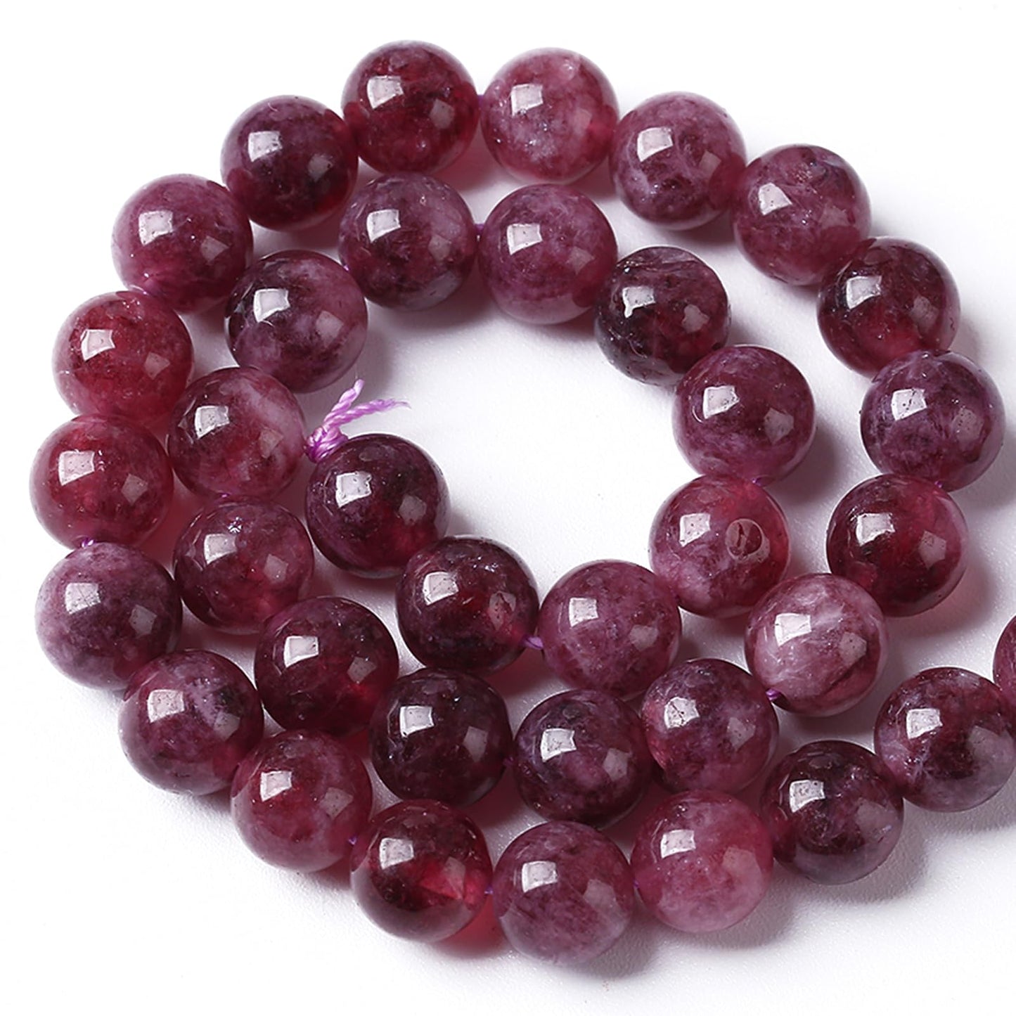 76PCS 10MM Natural Stone Kunzite Purple Jade Beads Round Loose Beads for Jewelry Making Bracelet 2 Strands 32"