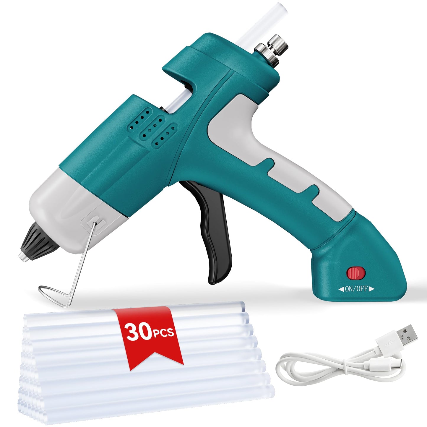 NailHsing 20W Cordless Hot Glue Gun Fast Heating Mini Glue Gun and Sticks Set with 7mmX15cmX30 PCS Glue Sticks for DIY&Arts&Crafts Home Repair (Blue)