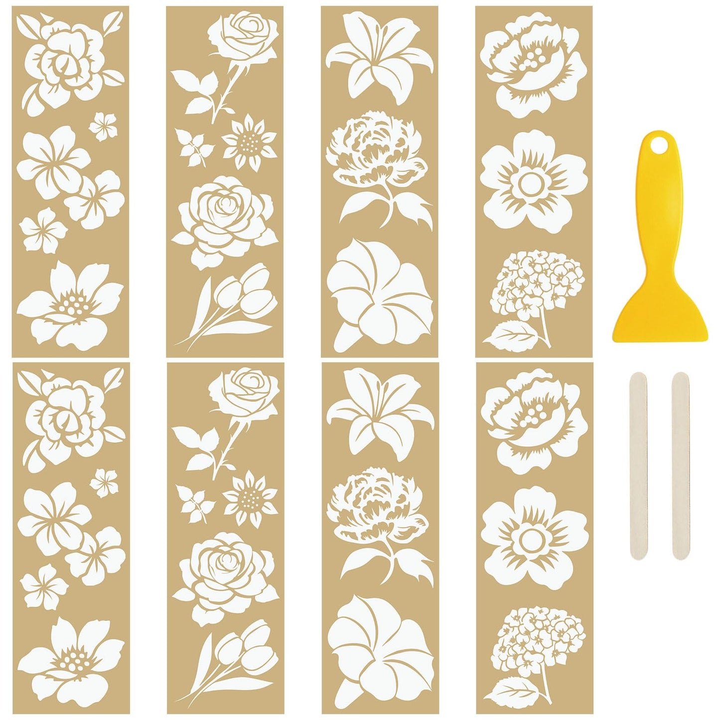 WANDIC 8 Sheets Gold Stamping Transfer Sticker Decal Furniture Flower Theme Rub on Transfers Stickers Decorative for Bookcase Postcard Scrapbooking,10 * 30cm