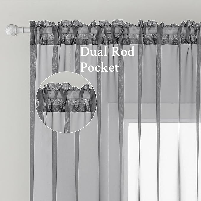 MIULEE Charcoal Grey Sheer Curtains 84 Inches Long 2 Panels, Light Filtering Voile Drapes with Rod Pocket for Bedroom and Living Room Windows