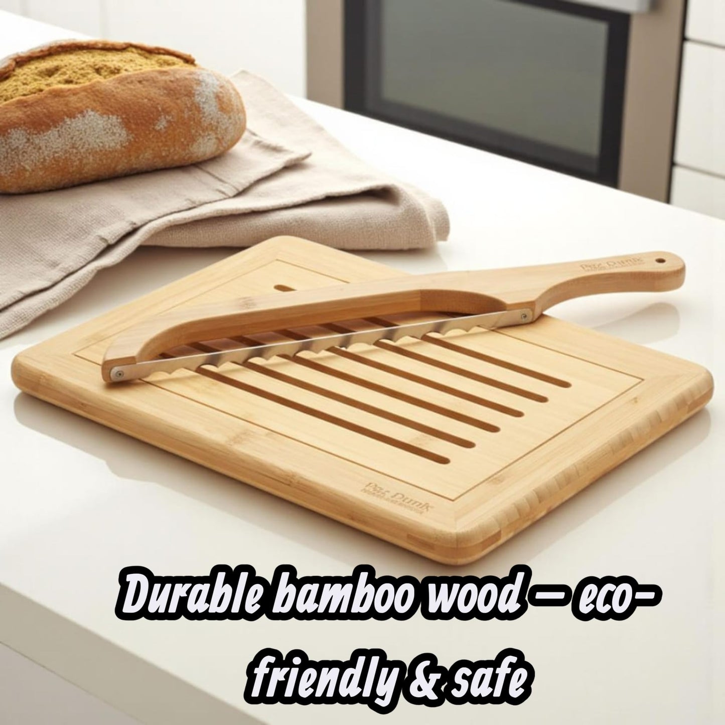 Bread Cutting Board, Bread slicer,Crumb Tray with holder,Bread Serving for Kitchen-Complete set for Slicing Homemade Bread- bow knife (16") Cutting Board (15x9,5") with Crumb