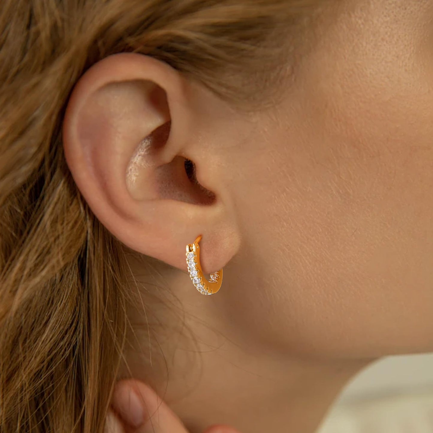 Gacimy 14K Gold Plated Hoop Earrings for Women, 15mm Cubic Zirconia Hoop Earrings with 925 Sterling Silver Post