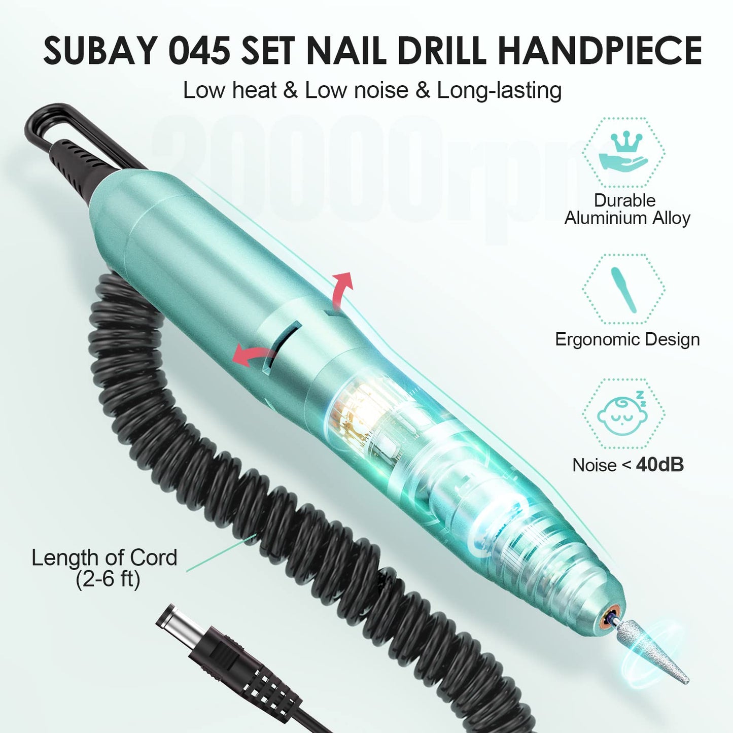 SUBAY Professional Finger Toe Nail Care Electric Nail Drill Machine Manicure Pedicure Kit Electric Nail Art File Drill with 1 Pack of Sanding Bands (Green)