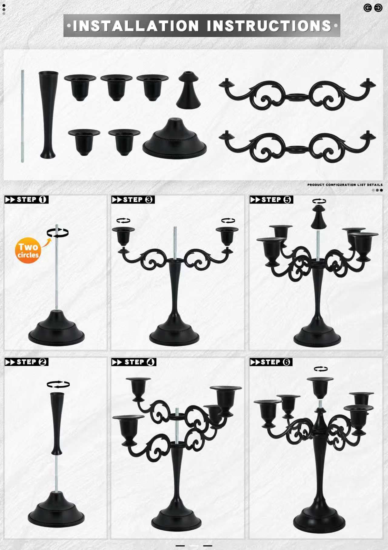 JEVIMORY Black Candelabra Candle Holders for Pillar Candles 10.6 inch Tall, 5 Candle Candlestick Holder for 1/2-1 inch Taper Candles Halloween Candelabra Decoration Easy Assembly (Black)