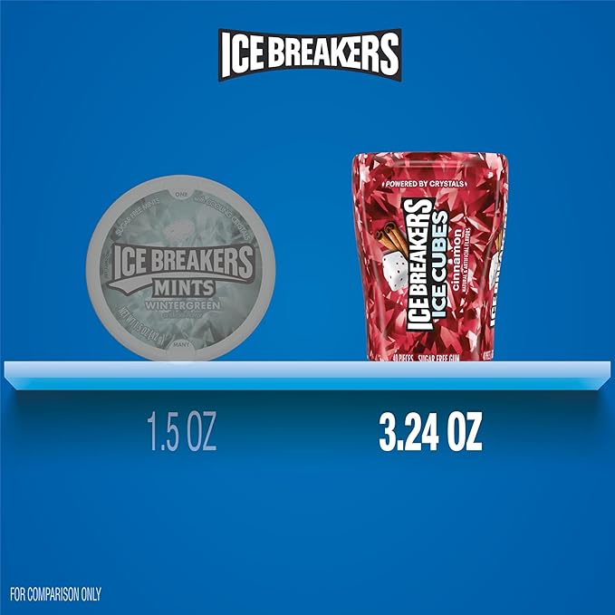 ICE BREAKERS Ice Cubes Cinnamon Flavored Sugar Free Chewing Gum Bottles, 3.24 oz (6 Count, 40 Pieces)