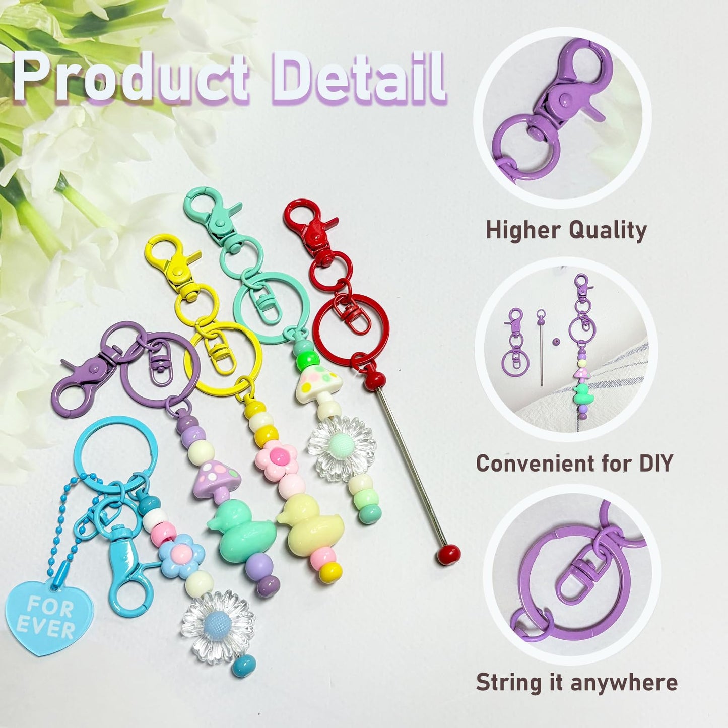 40 Pcs Beadable Keychain Bars Making Kit, 20 pcs Beaded Keychains Bulk + 20 pcs Holographic Packaging Bags,Colorful Bead Keychain Supplies kit for DIY Beads Purse Keychains Pendant Gifts Craft