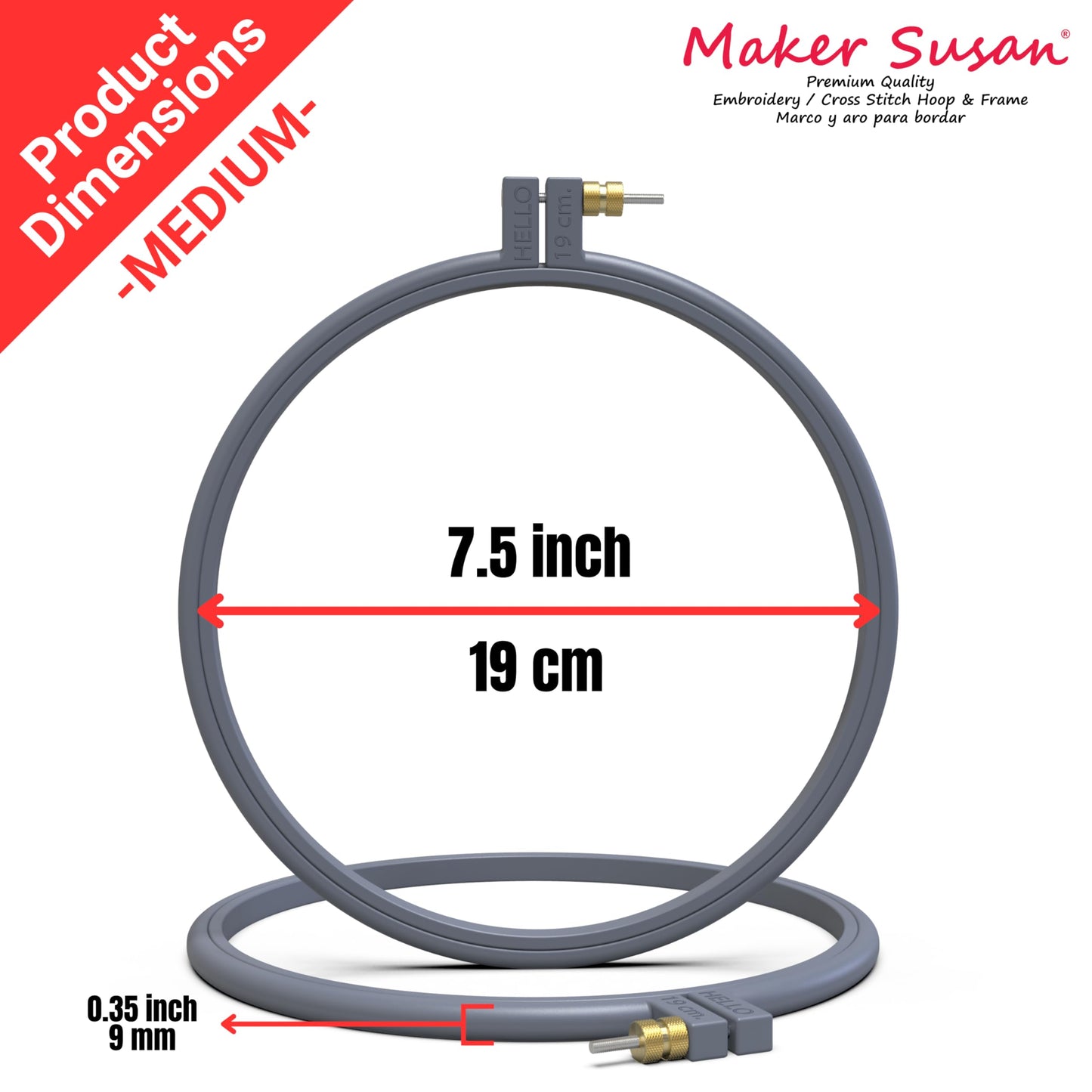 Maker Susan Plastic Embroidery Hoop, Hello Series Cross Stitch Hoops for Beginners, Punch Needle Hoop, Embroidery Frames for Sewing, Needlework (Anthracite Grey, 2 Pcs Set)