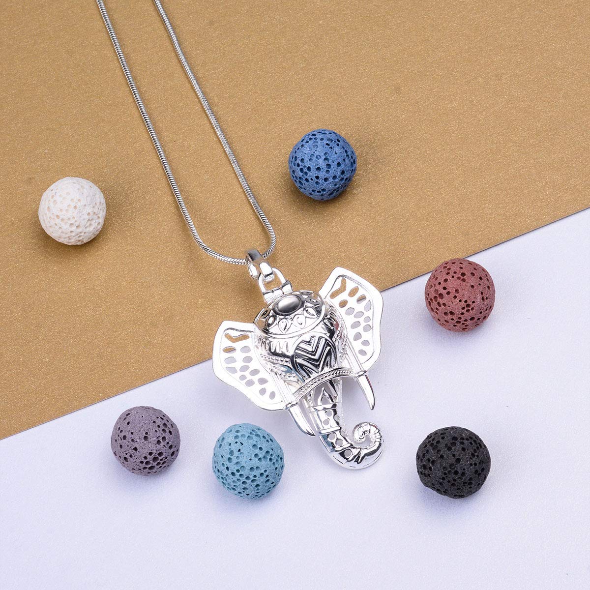 INFUSEU Elephant Gifts for Women Essential Oil Necklace Aromatherapy Pendant Scent Diffuser Lava Rock Stone Stash Cage