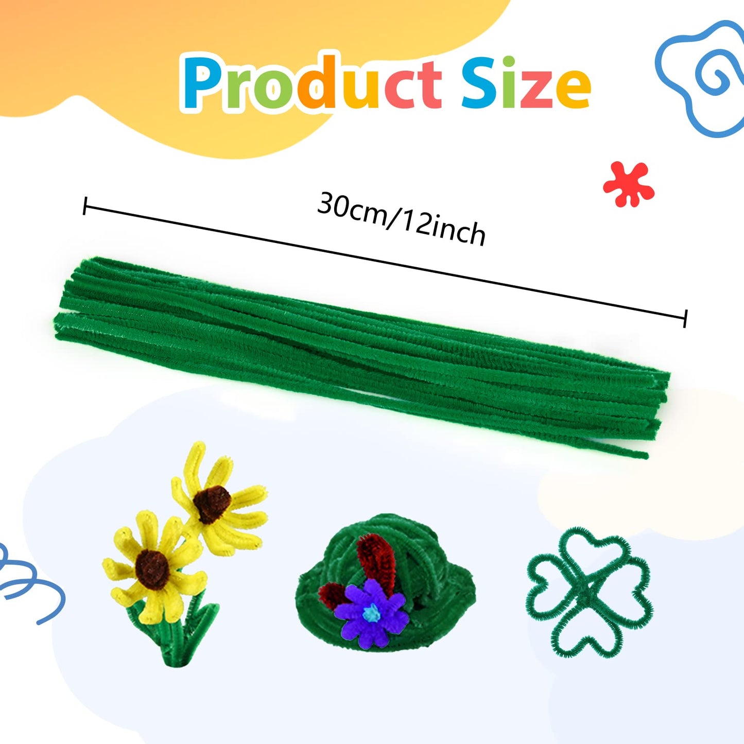 Caydo 300 Pieces Dark Green Pipe Cleaners Craft Supplies Chenille Stems for DIY Craft Projects Mother's Day Decorations, 6mm x 12inch