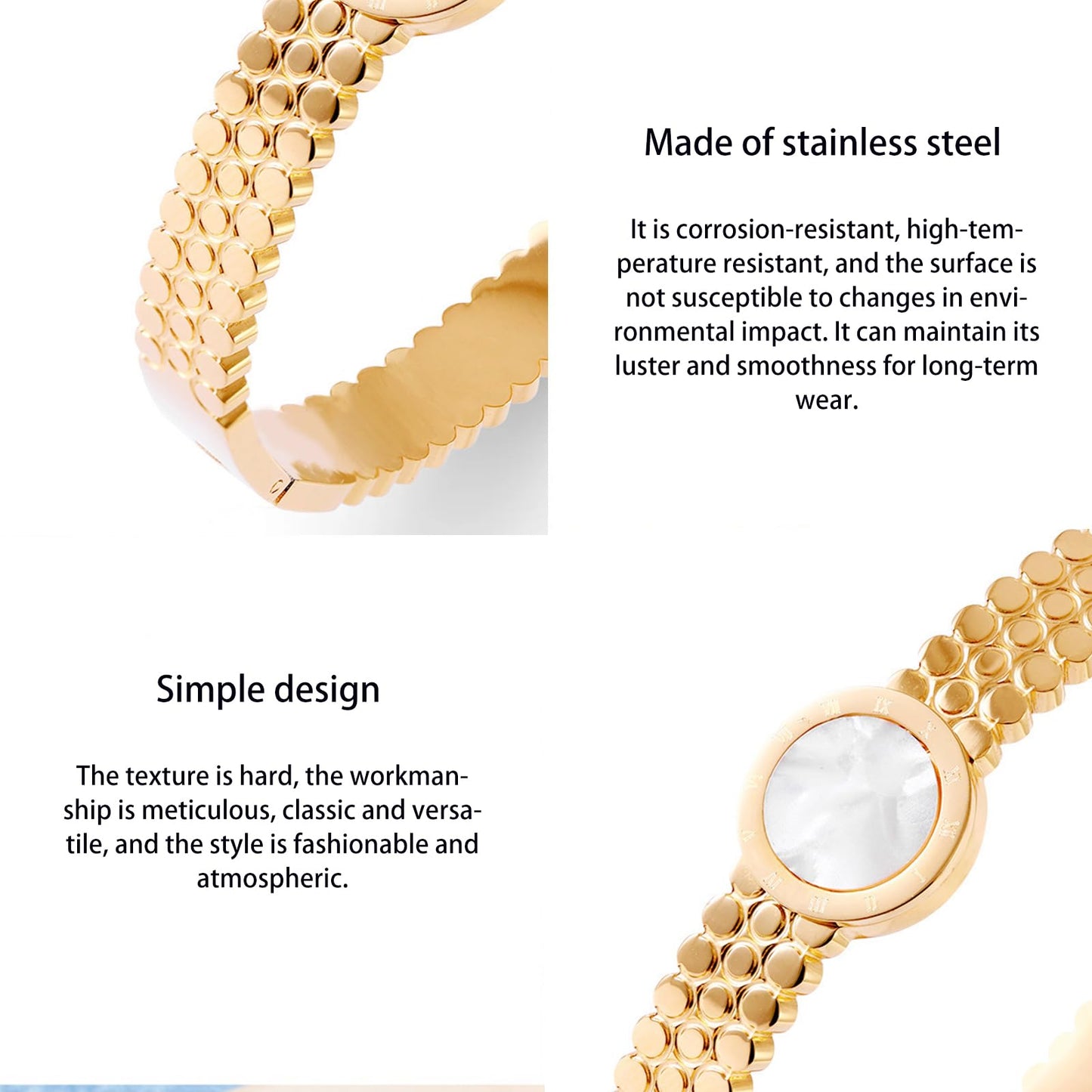 Vbvbip 18K Gold Plated 316L Stainless Steel Bracelets Bangle Collection - 12 Unique Designs + Matching Diamond-Accent Titanium Steel Chain, Gift for Women