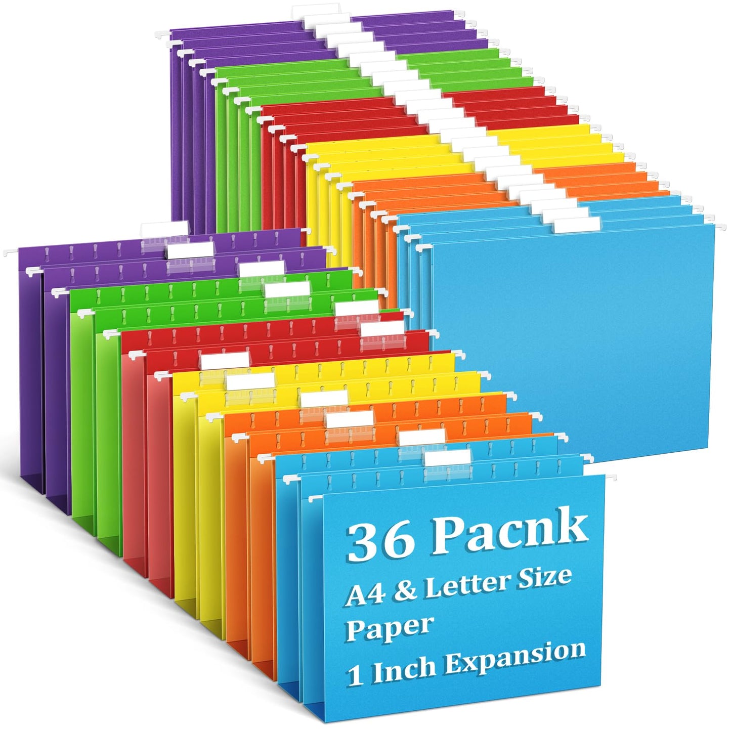 V-Opitos 36 Pack 1 Inch Expansion Hanging File Folders, Letter Size Hanging Folders with 1/5-Cut Adjustable Tab, Extra Capacity Hanging File Folders, Ideal School Classroom, Office Supplies