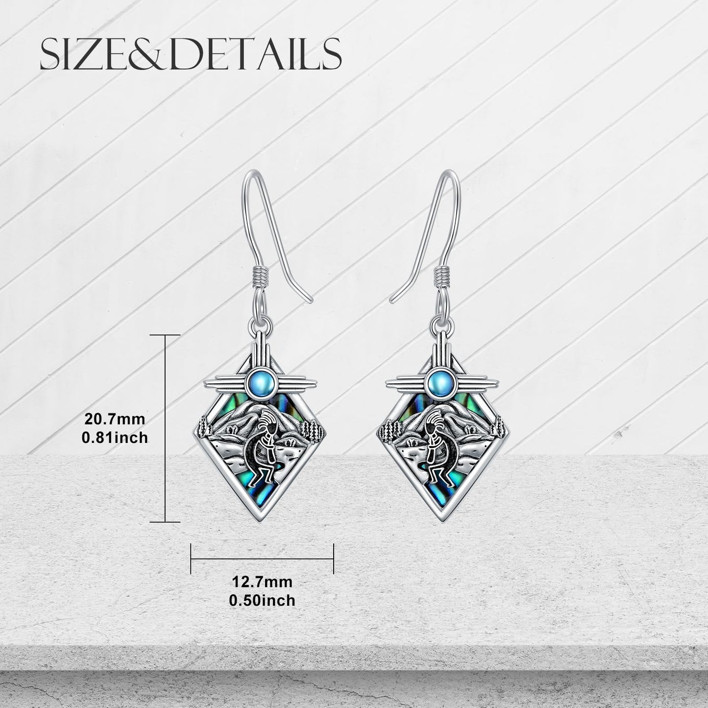 PROESS Sterling Silver Southwestern Kokopelli Earrings Moonstone Zia Symbol Earrings Kokopelli Mountain Jewelry for Men Women
