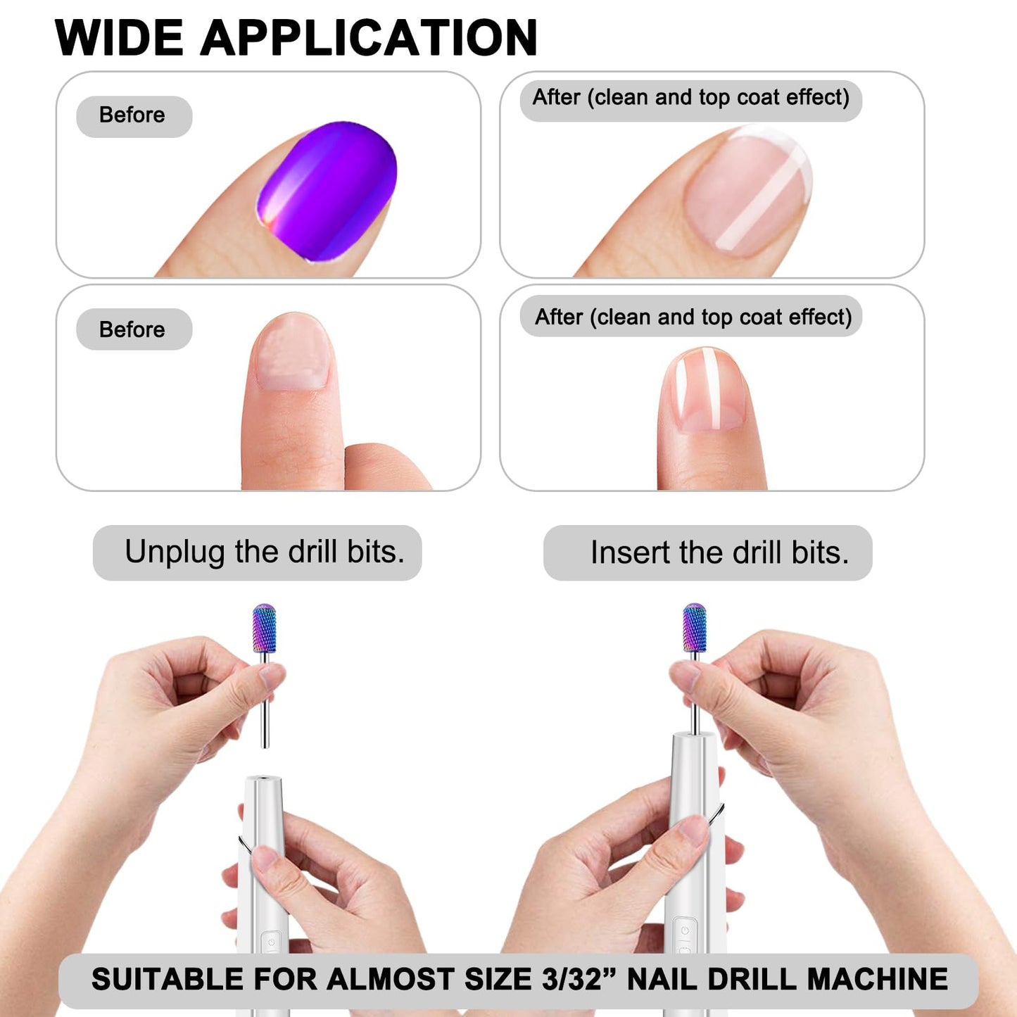 Cellentool 25Pcs Nail Drill Bits Set with Storage Box, 3/32 Inch Tungsten Ceramic Diamond Carbide Nail Drill Bits for Acrylic Gel Polish, Cuticle Efile Remover for Manicure Pedicure