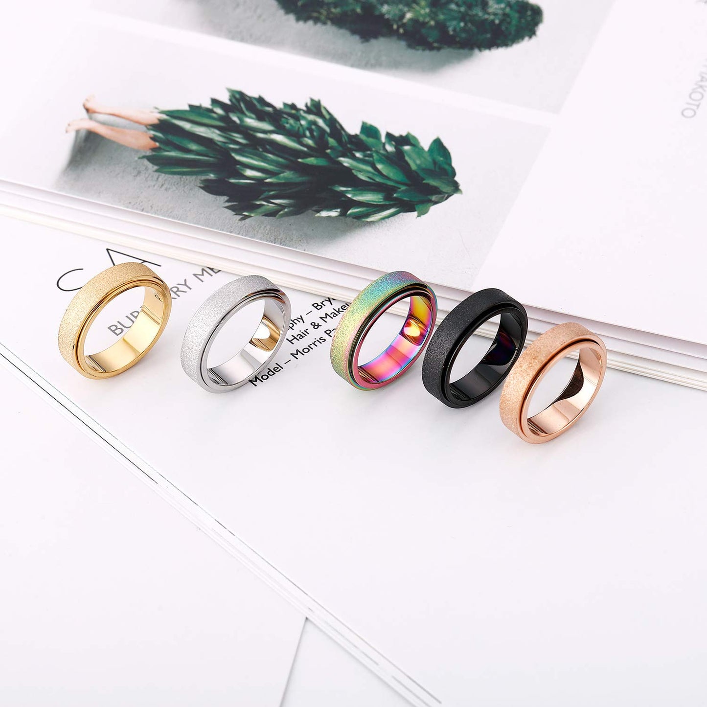 OreilleStar Anxiety Ring, Titanium Stainless Steel Fidget Spinner for Women and Men Rainbow Size 7 (Rainbow-Width 6mm, 7)